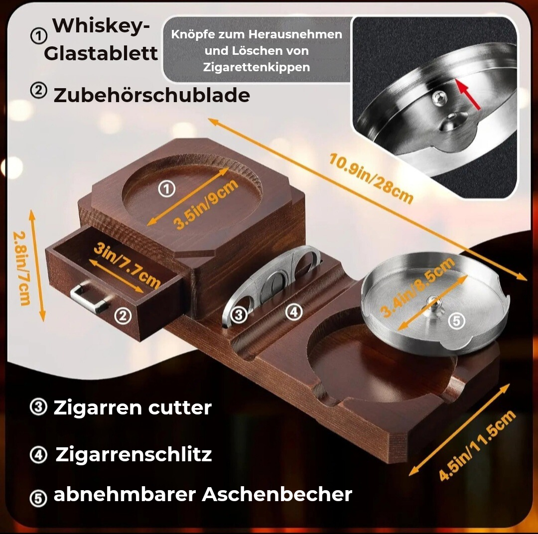 SpiritMate - Whiskey-Tablet mit Zigarrenaschenbecher